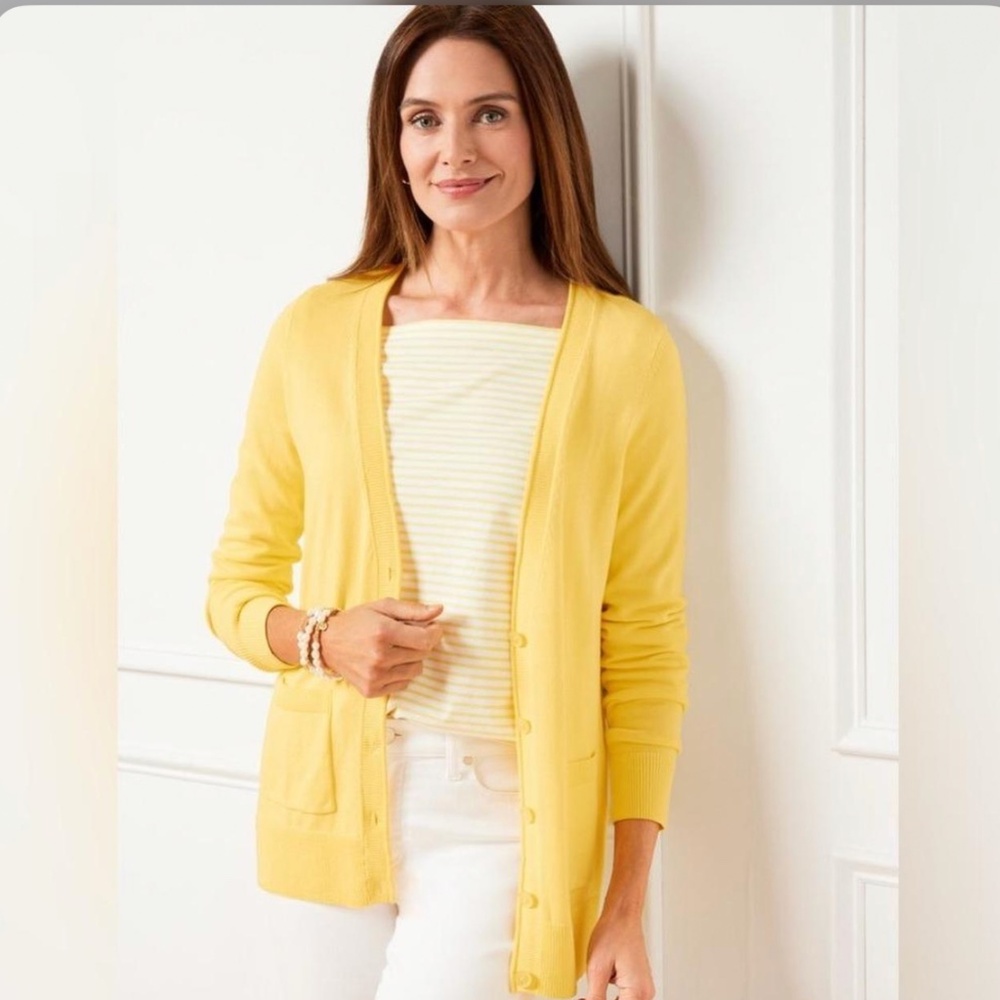 Talbots Yellow V Neck Button Up Knit Cardigan Size Large